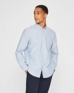 Budget 🤩 Club Monaco Men Long Sleeve Oxford 👕 Shirt Blue 🤩
