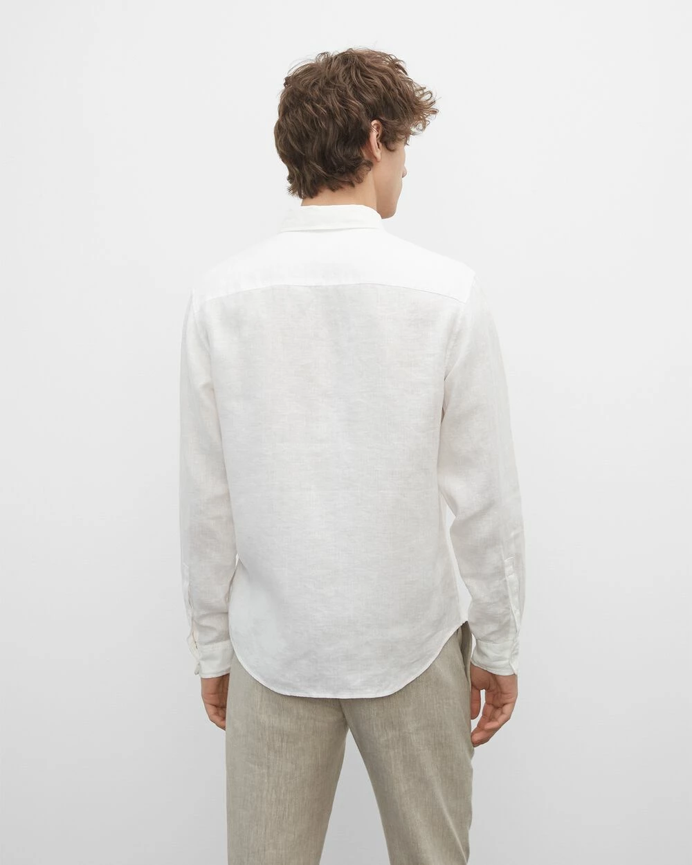 Hot Sale โ Club Monaco Men Slim Solid Linen ๐ Shirt White ๐ - Image 2
