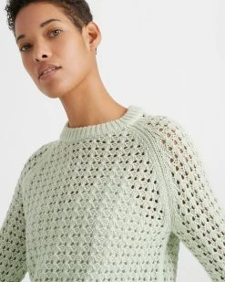 Flash Sale 🧨 Club Monaco 👩 Women Open-Stitch Sweater Soft Celadon 😍