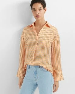Best Pirce 👍 Club Monaco 👩 Women Popover Pocket 👚 Shirt Gingham Multi 🔥