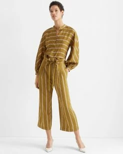 Coupon 😀 Club Monaco 👩 Women Anreannah Striped Wide Leg Pants Green Multi 🎉