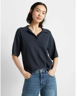 New ๐ Club Monaco ๐ฉ Women Bouclรฉ Polo Blueberry ๐