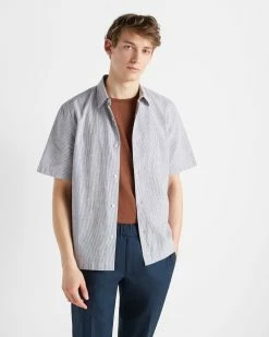 Best reviews of ✨ Club Monaco Men Short Sleeve Chambray Stripe Chambray Blue/White 👏