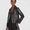 Cheap ✔️ Club Monaco 👩 Women Classic Leather Moto Jacket Black 🎉