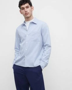 Promo 🧨 Club Monaco Men Long Sleeve Standard 👚 Shirt Light Blue 🛒