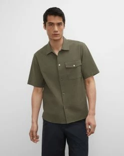 Discount 🌟 Club Monaco Men Short Sleeve Seersucker 👚 Shirt Green 🌟