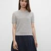 New 👍 Club Monaco 👩 Women Cashmere Rib Short Sleeve Tee Light Heather Grey 🌟