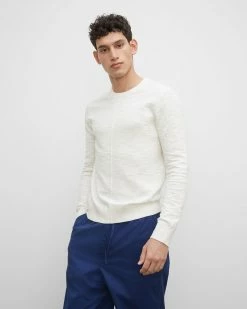 Deals 🛒 Club Monaco Men Cotton Slub Crew Sweater Egret 🌟