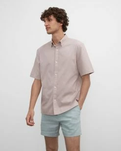 Coupon ⌛ Club Monaco Men Short Sleeve Lightweight Oxford 👕 Shirt Mauve 😍