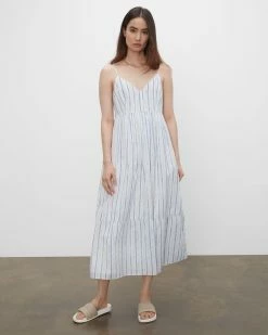 Coupon π Club Monaco π© Women Striped Sleeveless Tiered π Dress Blue Stripe π₯