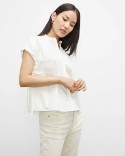 Best deal 👏 Club Monaco 👩 Women Cinched Sleeve 👚 Shirt White 🤩