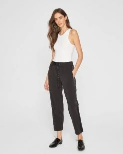 Hot Sale 🛒 Club Monaco 👩 Women Satin Stripe Knit Pants Black 🔥