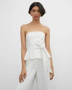 Best Sale 👏 Club Monaco 👩 Women Strapless Tie Top Stripe ⭐