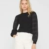 Hot Sale 🎉 Club Monaco 👩 Women Woven Sleeve Crewneck Top Black 😉