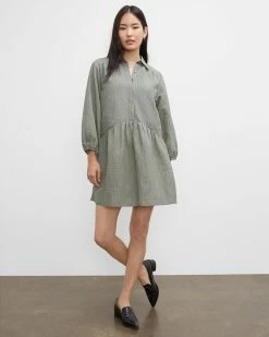 Best Sale 😉 Club Monaco 👩 Women Puff Sleeve Mini 👕 Shirt 👗 Dress Seaspray 😉