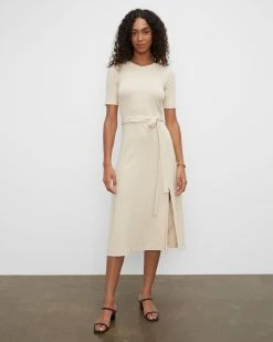 Cheapest π Club Monaco π© Women Short Sleeve Rib-Knit Midi π Dress Oat Heather π