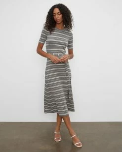 Promo β Club Monaco π© Women Striped Short Sleeve Rib-Knit Midi π Dress Stripe π―