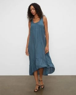 Flash Sale ⭐ Club Monaco 👩 Women Silk Parachute Maxi 👗 Dress Midnight Navy 🔥