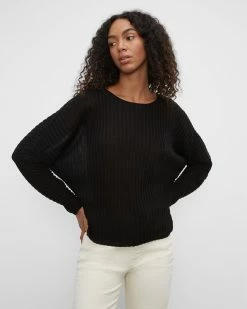 Buy 👍 Club Monaco 👩 Women Ribbed Dolman Sleeve Sweater Black 😉