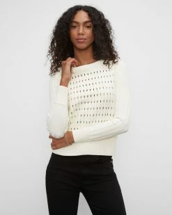 Flash Sale 😍 Club Monaco 👩 Women Open Stitch Crewneck Sweater Cream 👍