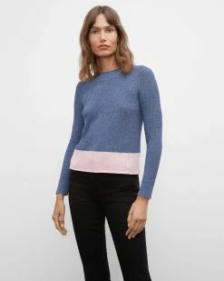 Wholesale ๐ Club Monaco ๐ฉ Women Feel Good Crewneck Sweater Blue Combo โค๏ธ