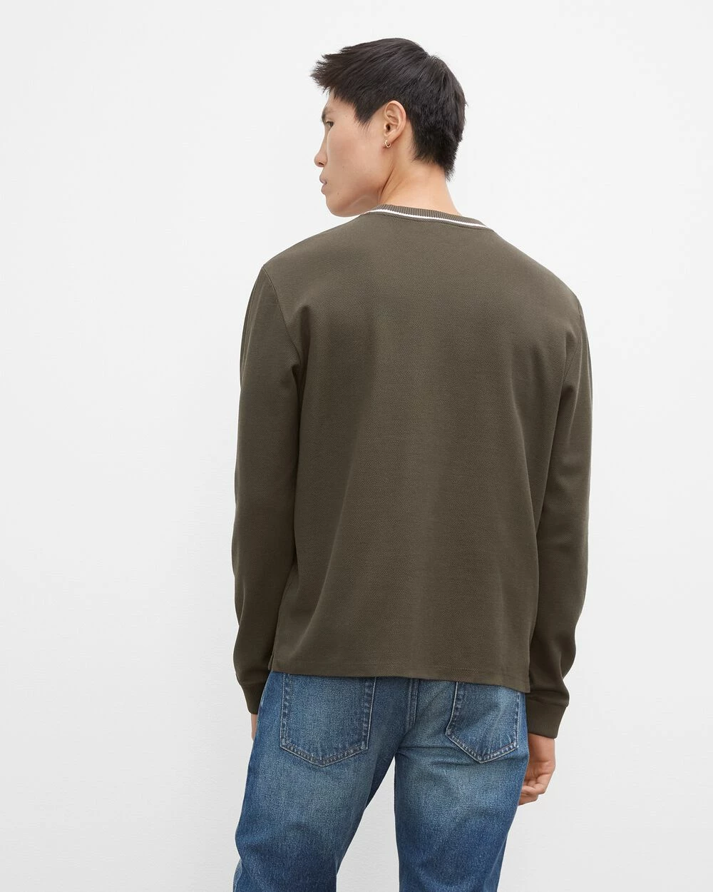 Coupon 💯 Club Monaco Men Piqué Crewneck Sweatshirt Black Olive 👍 - Image 2