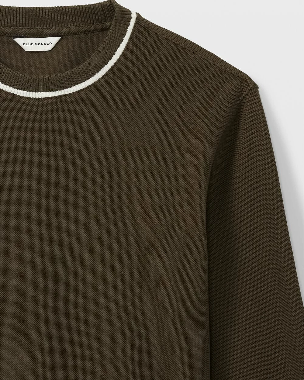 Coupon 💯 Club Monaco Men Piqué Crewneck Sweatshirt Black Olive 👍 - Image 4