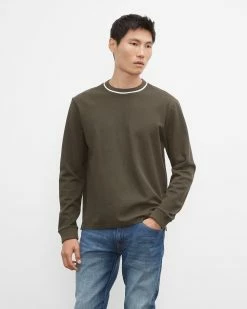 Coupon 💯 Club Monaco Men Piqué Crewneck Sweatshirt Black Olive 👍