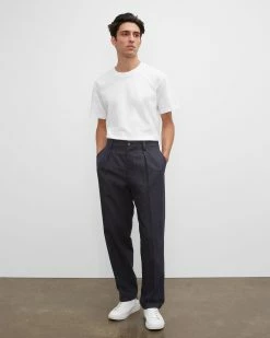 Buy ❤️ Club Monaco Men Chambray Inverted Pleated Pants Navy/Blue ❤️
