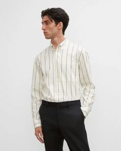 Flash Sale ๐ Club Monaco Men Long Sleeve Pinstripe Poplin ๐ Shirt Egret โจ