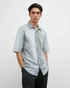 Brand new ⌛ Club Monaco Men Short Sleeve Ombré Boxy 👕 Shirt Blue Multi 🎉