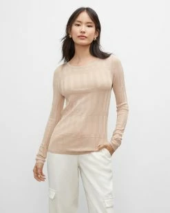 Discount 🔔 Club Monaco 👩 Women Diamond Rib Crewneck Latte 🧨