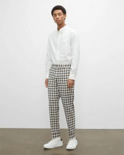 Coupon 👍 Club Monaco Men Drainpipe Plaid Pants Blue Multi 😉