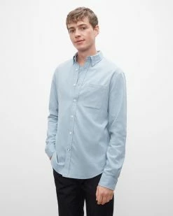 Flash Sale ๐ Club Monaco Men Long Sleeve Solid Flannel ๐ Shirt Med Blue ๐งจ