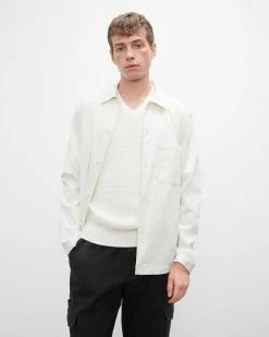 Cheapest 😉 Club Monaco Men Long Sleeve Workshirt Blanc De Blanc 🥰