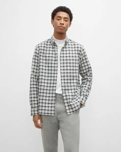 Budget ๐งจ Club Monaco Men Long Sleeve Plaid Oxford ๐ Shirt Grey Plaid ๐