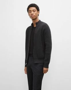 Flash Sale ⌛ Club Monaco Men Ribbed Full Zip Jacket Black 👍
