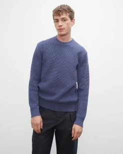 Flash Sale 🛒 Club Monaco Men Long Sleeve Waffle Crewneck Sweater Blue 🎁