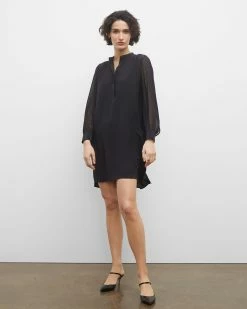 Wholesale ✨ Club Monaco 👩 Women Popover Silk Tunic 👗 Dress Black 🌟