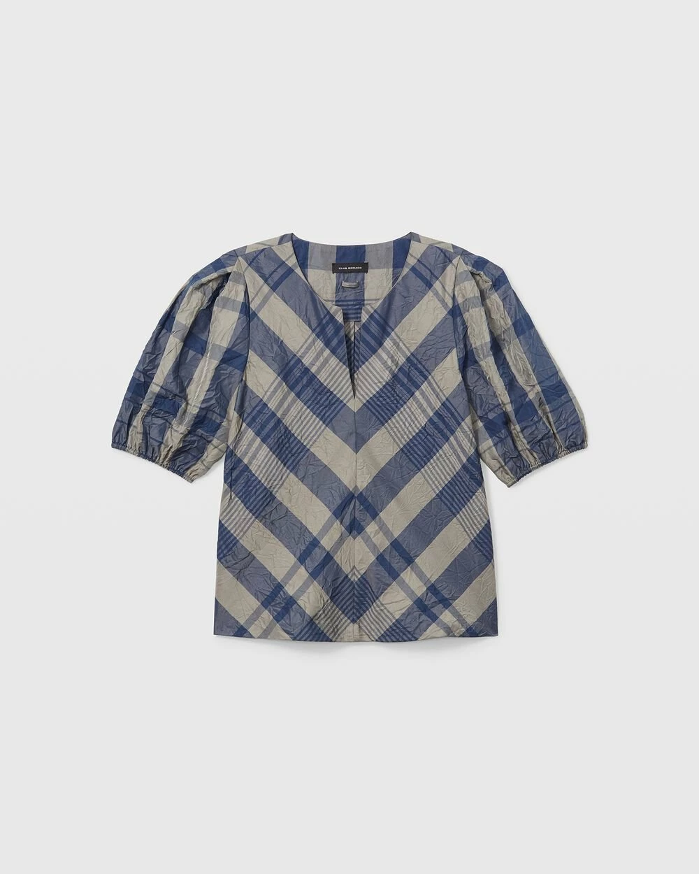 Best Pirce ⭐ Club Monaco 👩 Women Plaid Seamed Puff Sleeve Top Blue Mu ⌛ - Image 4