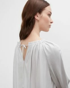 Best Pirce 😀 Club Monaco 👩 Women Shirred Tie 👕 Shirt Blue ⭐