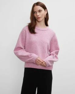 Cheapest 🧨 Club Monaco 👩 Women Crop Donegal Crewneck Sweater Pink Mu 🥰