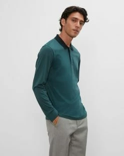 Flash Sale 🥰 Club Monaco Men Refined Long Sleeve Polo Sea Moss Multi 👍