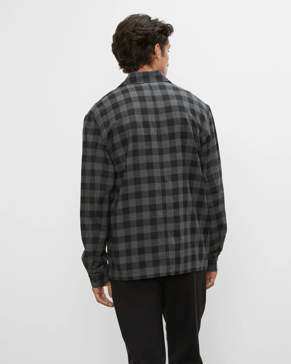 Best Sale π Club Monaco Men Long Sleeve Plaid Flannel Workshirt Grey Multi Check π - Image 2