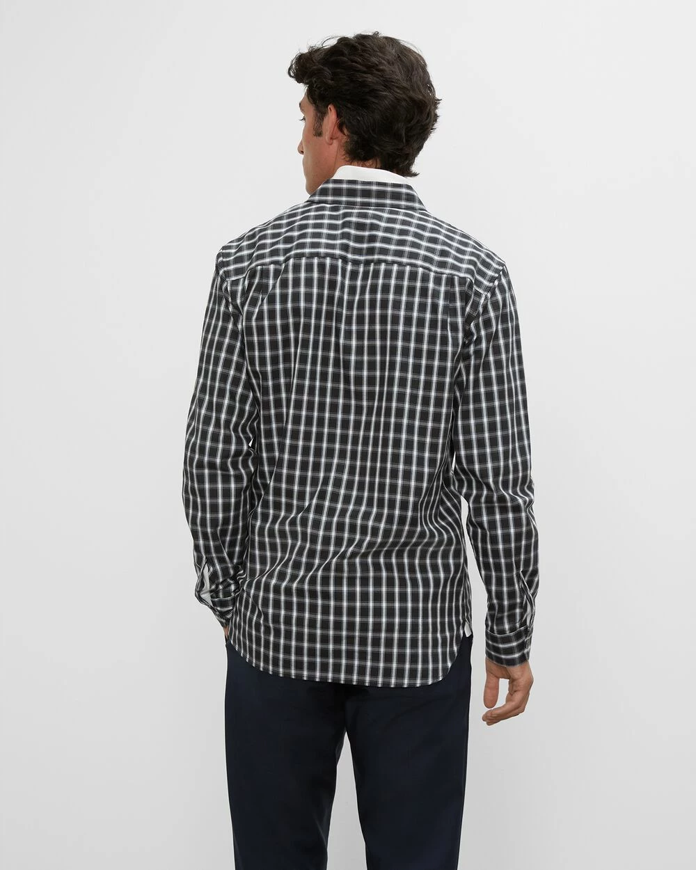 Best Sale ๐ Club Monaco Men Long Sleeve Check Standard ๐ Shirt Black Multi ๐ - Image 2