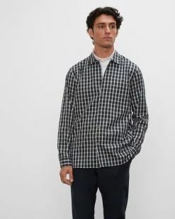 Best Sale 🔔 Club Monaco Men Long Sleeve Check Standard 👕 Shirt Black Multi 😀