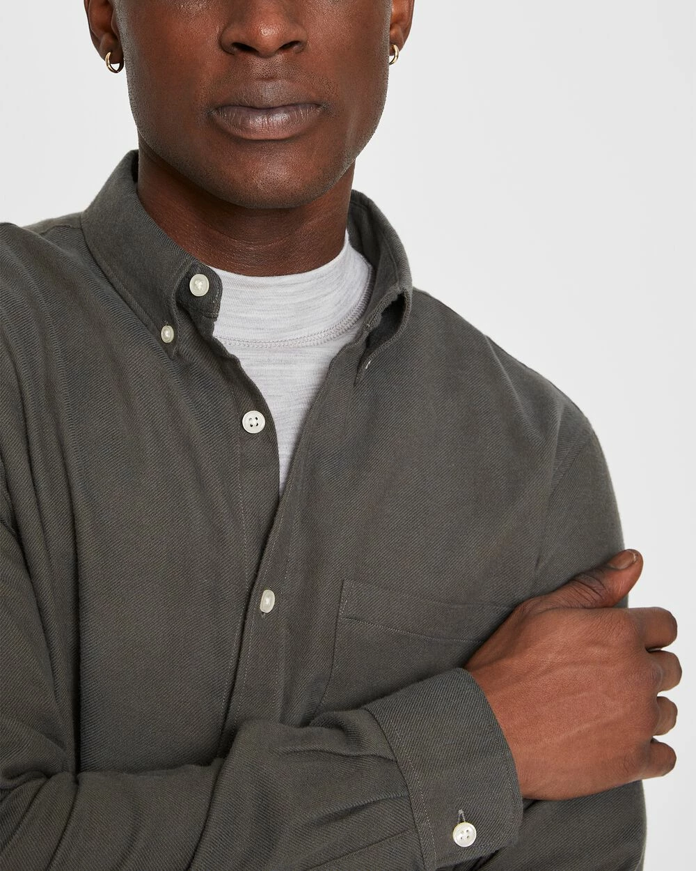 Flash Sale ✔️ Club Monaco Men Long Sleeve Texture Flannel 👕 Shirt Dark Green 🎁 - Image 3