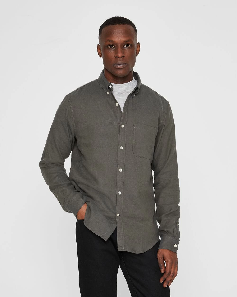 Flash Sale ✔️ Club Monaco Men Long Sleeve Texture Flannel 👕 Shirt Dark Green 🎁