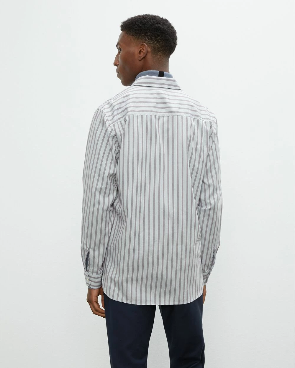 Best Pirce โ๏ธ Club Monaco Men Long Sleeve Striped Standard ๐ Shirt Grey Stripe โค๏ธ - Image 2