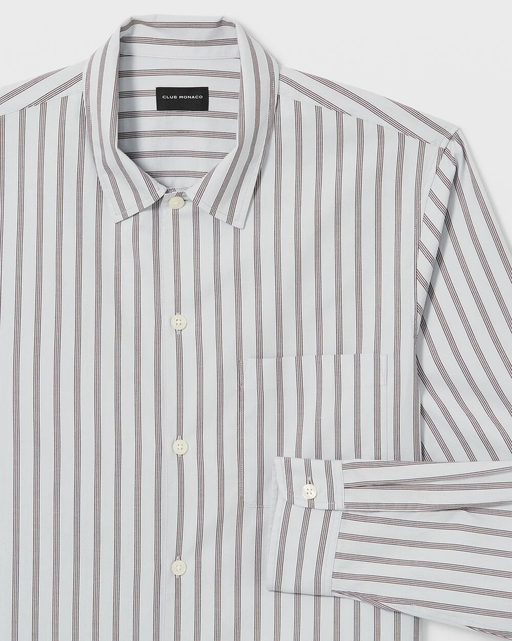 Best Pirce โ๏ธ Club Monaco Men Long Sleeve Striped Standard ๐ Shirt Grey Stripe โค๏ธ - Image 5